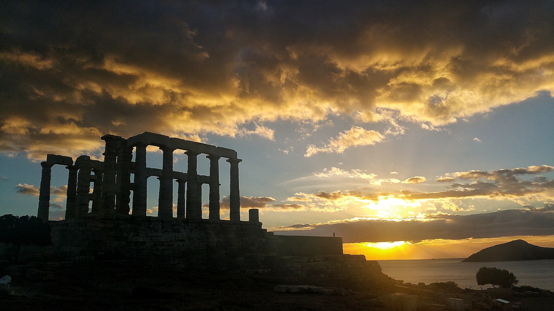 The Temple of Poseidon at Cape Sounion near sunset.
